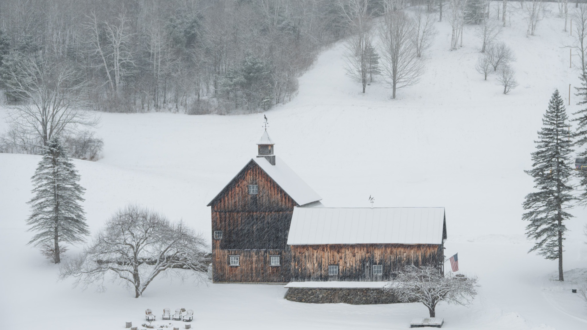 Vermont barn in winter snowstorm